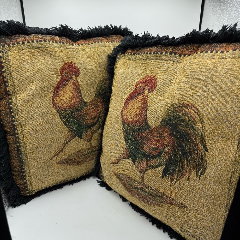 Tapestry Throw Pillows Rooster Design Farmhouse Decor “Wendy Wegner” 16x16 (2) - Picture 4 of 4